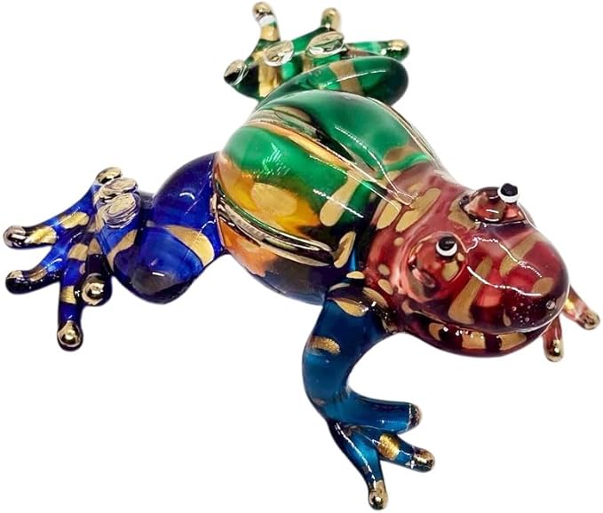 WitnyStore 1⅞" Multicolor Gold Dot Frog Artistic Blown Glass Figurine Premium Hand-Blown Statue Tabletop Decoration Unique Collectible for Adult Collectors Handcrafted Elegant Home Room Decor