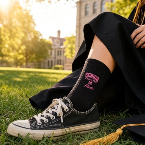 Personalized Name Senior - Class of 2027 Embroidered Socks Custom Socks with Name Gift for Graduates Unisex - Image 3