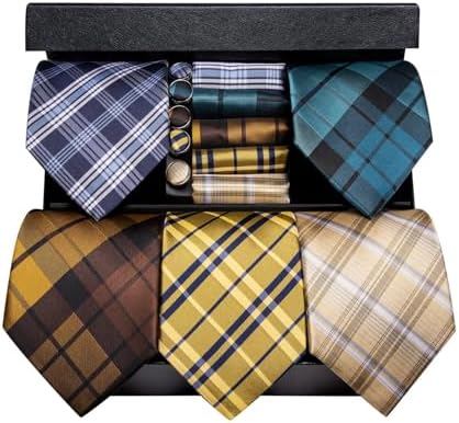 Hi-Tie Lot 5 Pcs Gift Box Mens Tie Set Necktie with Pocket Square Cufflinks Silk Neck Tie Collection by Hi-Tie