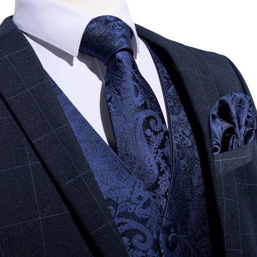 DiBanGu Mens Vest and Tie Set Formal Paisley Waistcoat and Necktie Pocket Square Cufflinks Silk Suit Vest for Tuxedo Wedding - Image 2