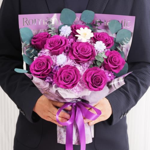 Lovenfold Flowers for Delivery Birthday Flowers Gift for Her,Preserved Flowers Bouquet 9 Roses Bouquet,Birthday Gifts for Women Mom Grandma(9 Purple Roses) - Image 5