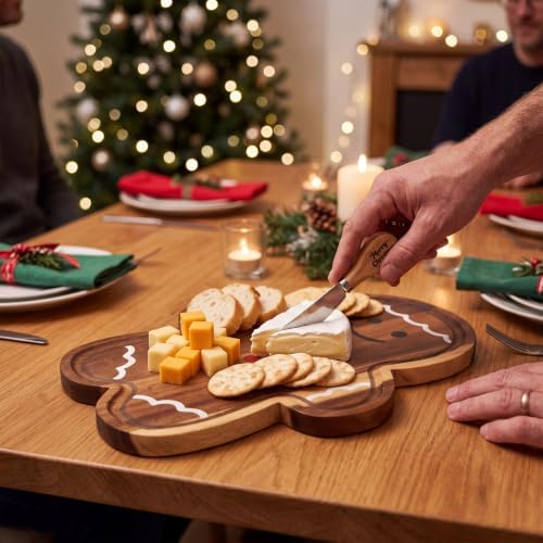 7 Pcs Christmas Cutting Board Gift Set with Cheese Knife,Gingerbread Man - Image 3