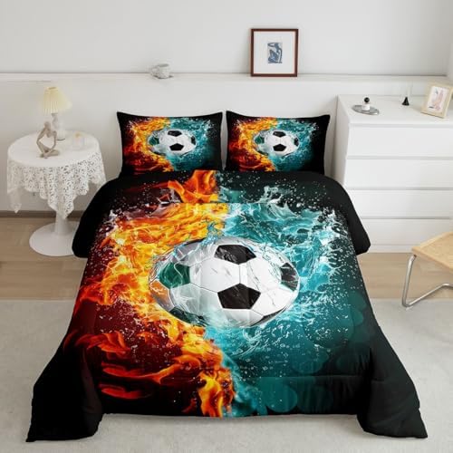 Erosebridal Soccer Bedding Full,Ice Flame Soccer Comforter Set Playroom Sports Bed Sets Football Themed Duvet Insert 3 Pieces - Image 7