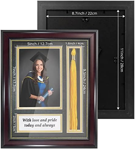 GraduationMall Graduation Photo Shadow Box Frame with Tassel Holder for 5x7 Pictures,Real Glass,Black over Gold Double Mat,Wall & Tabletop Design - Image 3