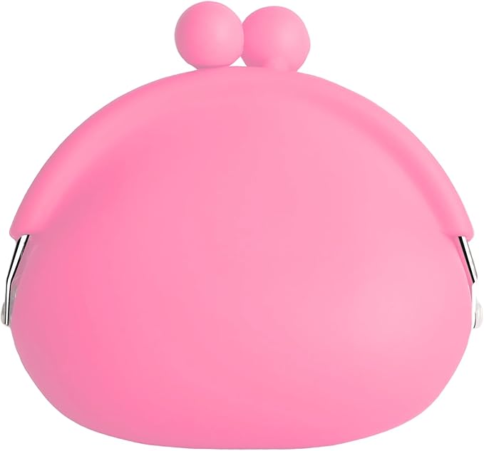 Coin Purse for Women – Silicone Small Coin Pouch with Kiss Lock for Coins, Keys, Lipstick, and Earphones – Mini Cute Change Purse, Coin Purse & Pouch for Daily Life, Cars, Travel, Party (Pink)