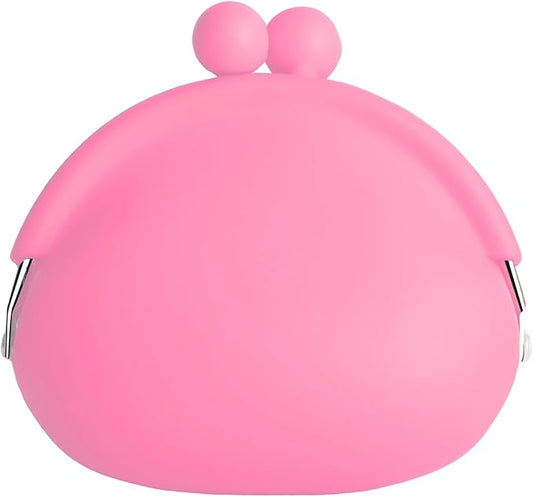 Coin Purse for Women – Silicone Small Coin Pouch with Kiss Lock for Coins, Keys, Lipstick, and Earphones – Mini Cute Change Purse, Coin Purse & Pouch for Daily Life, Cars, Travel, Party (Pink)