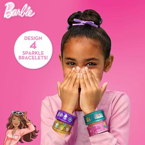 Barbie Sparkle Bracelet Making Kit, 4 Reversible Shimmery Bracelets, 100+ Traditional and Puffy Resin Stickers, DIY Friendship Jewelry, Girls Toys, Arts and Crafts for Kids Age 8-12, Gifts for Girls - Image 2
