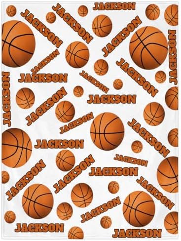 Personalized Baby Blankets for Girls Boys, Custom Baby Blanket with Name Swaddle Toddler Fleece Blanket Personalized Gift White Basketball Text by RIRIX