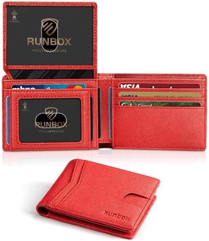 RUNBOX Wallet for Men -Slim Rfid Leather Mens Bifold Novelty Wallets 2 ID Window With Gift Box Men's Accessories by RUNBOX
