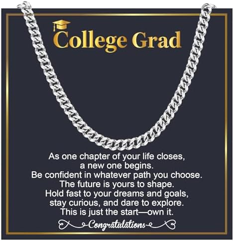 EPIRORA Graduation Gifts Necklace for Him 2026, Graduation Stainless Steel Cuban Chain Necklace for Men, Class of 2026 Gifts, 5th 8th Grade/College/Master Degree Graduate Gift Ideas for Men Him by EPIRORA