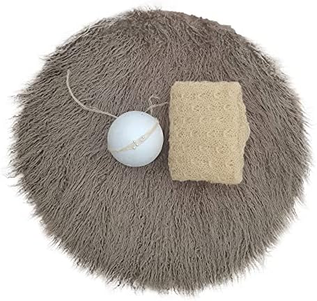 Newborn Photo Props Faux Fur Round 23.6 inch Soft Baby Boy Girl Photo Blanket Studio Photo Mat (3pcs Gray-Brown) by DJDONJUDY