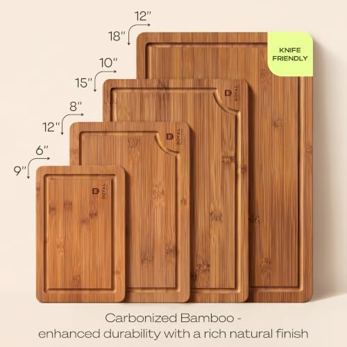 ROYAL CRAFT WOOD Wooden Cutting Boards for Kitchen Meal Prep & Serving - Bamboo Non Toxic Cutting Board Set with Deep Juice Groove Side Handles - Charcuterie & Chopping Butcher Block for Meat (4 Pcs) - Image 2