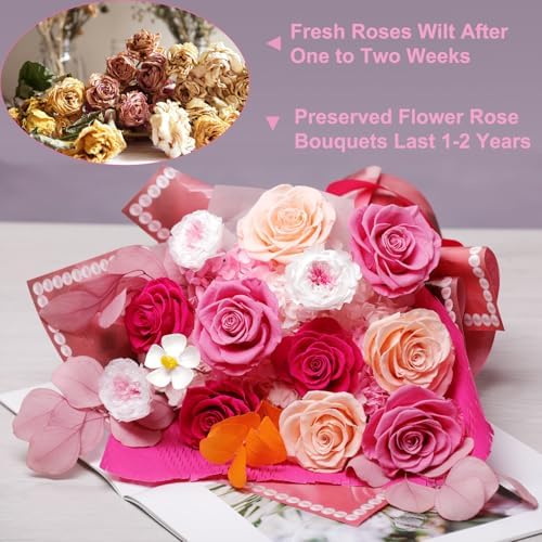 Lovenfold Flowers for Delivery Birthday Flowers Gift for Her,Preserved Flowers Bouquet 12 Roses Mixed Bouquet,Rose Gifts for Women Mom Grandma(Mixed 12 Pink-A Roses) - Image 2