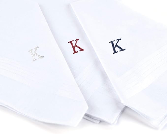 Initial Handkerchief for Men, Monogrammed Boxed 3 Piece Set,100% Cotton