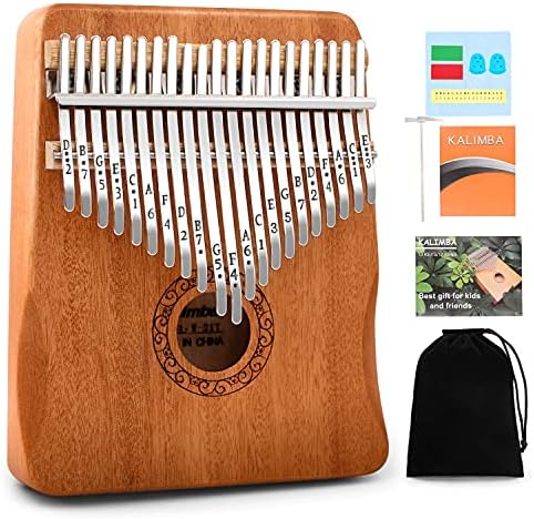 Kalimba Thumb Piano,YUNDIE Potable 17 Keys Mbira Finger Piano with Tune Hammer and Study Instruction,Musical Instruments Gift for Adult Beginners Professional (Brown, 21keys) by YUNDIE
