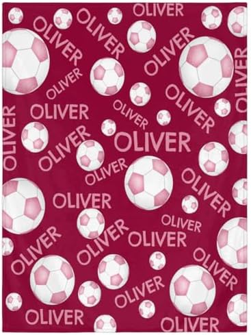Personalized Baby Blankets for Girls Boys, Custom Baby Blanket with Name Swaddle Toddler Fleece Blanket Personalized Gift Pink Soccer Red by RIRIX