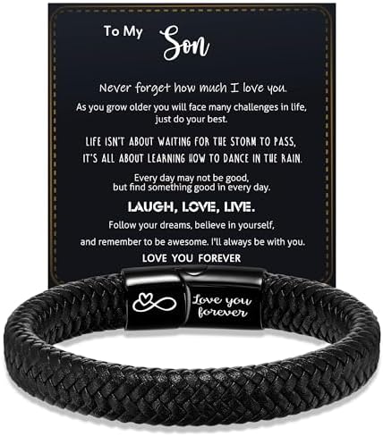 Btysun Mens Leather Bracelet, Teen Boy Gifts Stocking Stuffers for Teen I Love You Gifts for Him Boyfriend Birthday Gift for Son Husband Godson Bracelets for Men Dad Christmas Anniversary Jewelry by BTYSUN