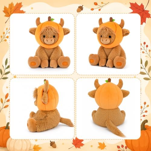 Fall Highland Cow Stuffed Animals - 9inch Pumpkin Highland Cow Plush - Image 3