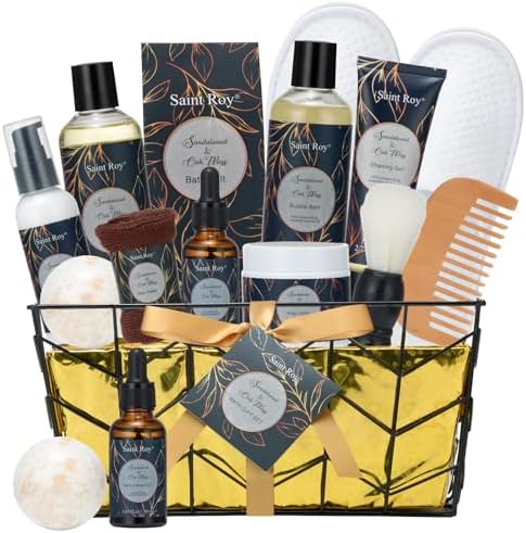 15Pcs Sandalwood Oak Moss Gift Baskets for Men, Man Bath & Body Gift Set by SaintRoy
