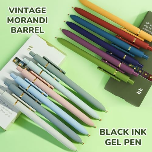 UIXJODO Gel Pens, 12 Pcs Black Ink Pens for Women, 0.5mm Fine Point Smooth Writing Pens, High-End Series Retractable Pens for Journaling Note Taking (12 Pcs Gold Morandi and Vintage) - Image 6