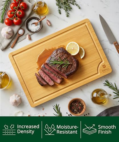 ROYAL CRAFT WOOD Wooden Cutting Boards for Kitchen Meal Prep & Serving - Bamboo Wood Serving Board Set with Deep Juice Groove Side Handles - Charcuterie & Chopping Butcher Block for Meat - Image 3