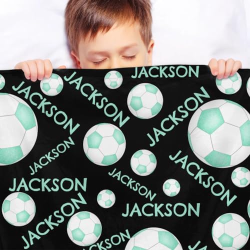 Personalized Baby Blankets for Girls Boys, Custom Baby Blanket with Name Swaddle Toddler Fleece Blanket Personalized Gift Green Black Soccer Text - Image 4