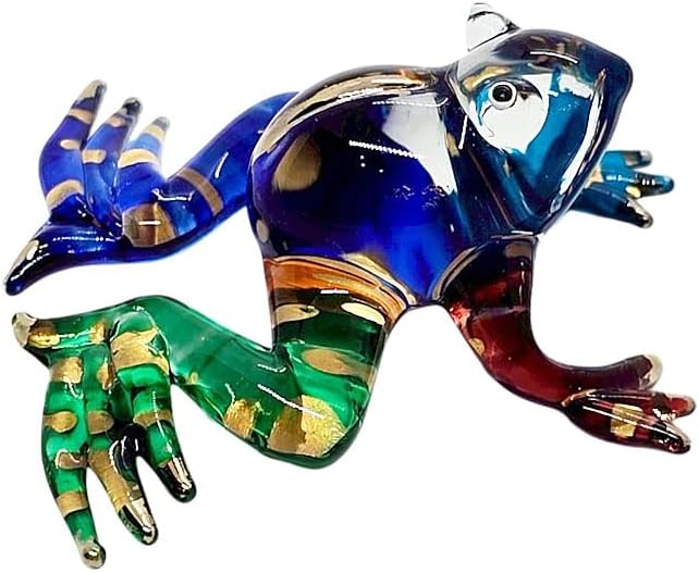 WitnyStore 2¼" Blue Green Gold Red Frog Artistic Blown Glass Figurine Premium Hand-Blown Statue Tabletop Decoration Unique Collectible for Adult Collectors Handcrafted Elegant Home Room Decor