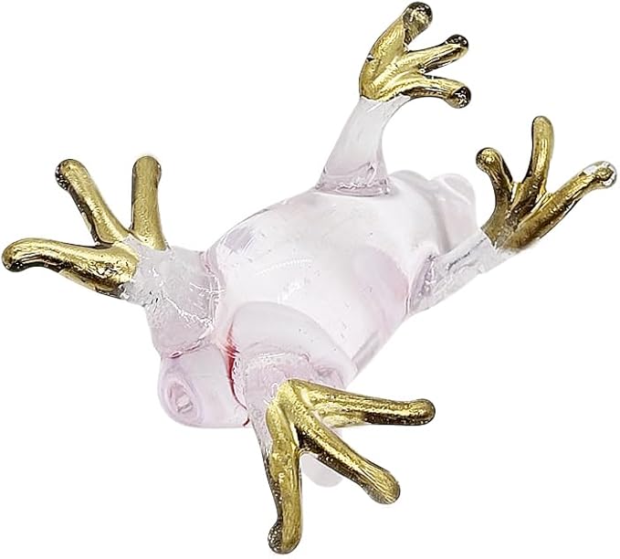 WitnyStore 1¾" Clear Gold Pink Dot Frog Artistic Blown Glass Figurine Premium Hand-Blown Statue Tabletop Decoration Unique Collectible for Adult Collectors Handcrafted Elegant Home Room Decor