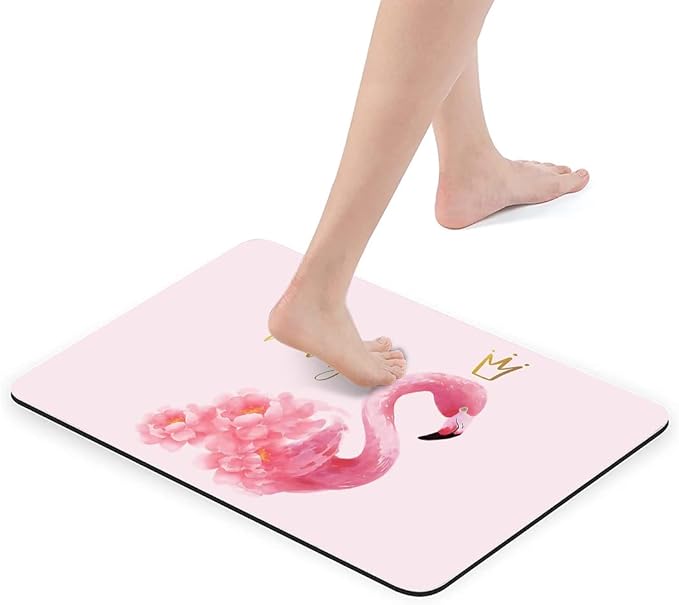 Flower Pink Flamingo Bathroom Mat, Non-Slip Super Absorption Bath Carpet with Rubber Backing, Fit Under Bathroom Doormat Floor Rugs for Shower Buthtub Sink, 17"x24"