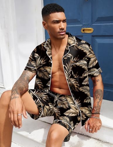Ekouaer Mens Silk Satin Pajamas Set Short Sleeve Button Up Lounge Pjs Set - Image 5
