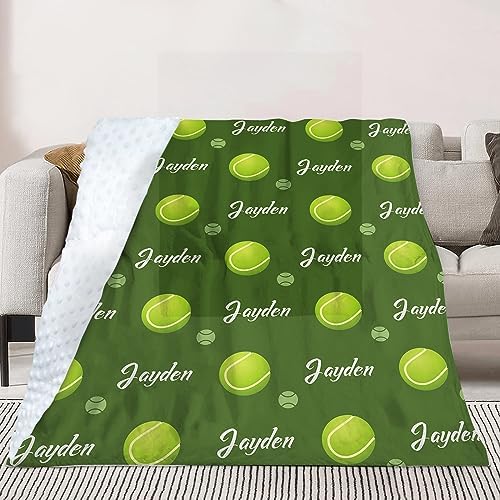 Custom Tennis Blanket - Personalized Name with Tennis Patterns - Soft Plush Flannel Blanket with Double Layer Dotted Backing for Baby Toddler Kids Teen Boys Girls Gifts Green - Image 4