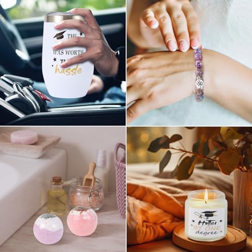Kolewo4ever 10-Piece Graduation Gift Set: Congratulations Gifts - 12 OZ Insulated Tumbler, Candle, Keychain, Bracelet, Makeup Bag, Socks, Greeting Card, Bath Bombs for Women & Girls College Graduation - Image 4