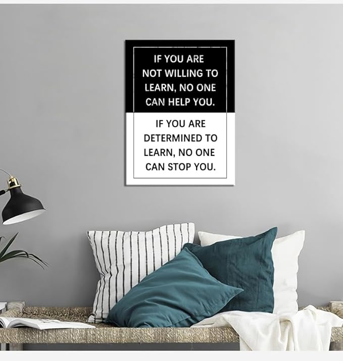 Determined to Learn Motivational Wall Art Entrepreneur Quote Positive Inspirational Poster Canvas Painting Prints Wall Pictures for Living Room Office Home Decor Framed Artwork [18''W x 24''H]