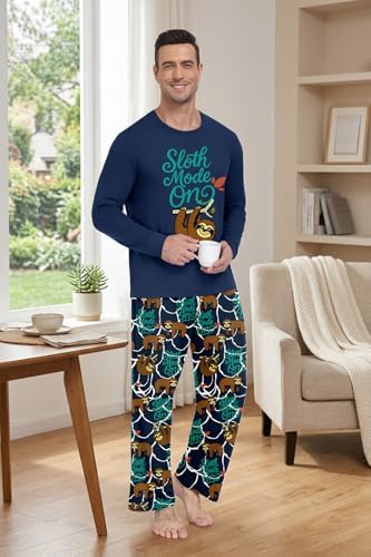 PrinStory Men's Pajama Sets Loungewear Sleepwear Pjs Lightweight Long Sleeve Shirts & Bottoms Soft Comfy Sleep Sets S-2XL - Image 5