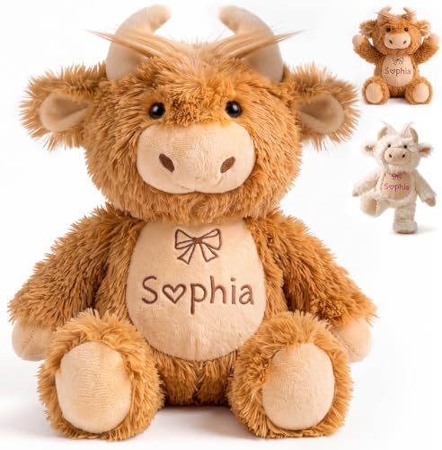 Personalized Cow Stuffed Animal with Embroidery Name, Cow Plush Toys by Cryphart-CustomGiftExpert