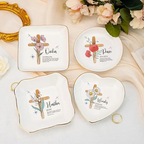 Personalized Name Bible Verse Jewelry Dish - Custom Birth Flower Ceramic Tray- Christian Gifts for Women - Religious Affirmations Gift - Image 5