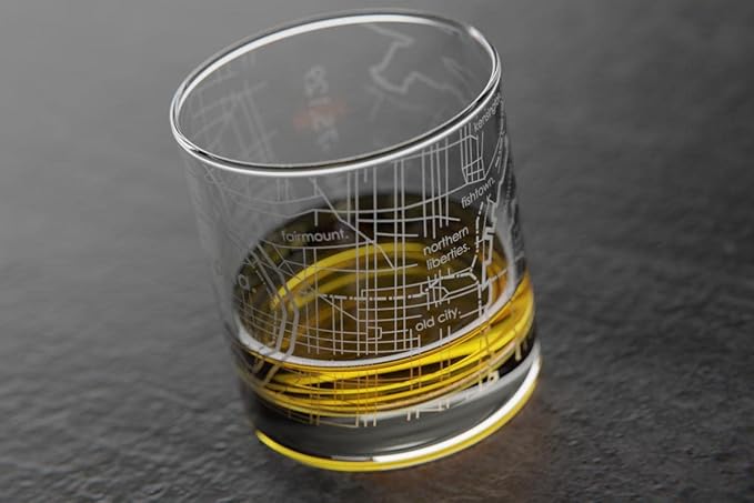 Well Told Engraved Philadelphia Pennsylvania Map Rocks Glass, Old Fashioned Whiskey Glass (11 oz, Clear) Etched Whiskey Glass, Gifts For Whiskey Lovers