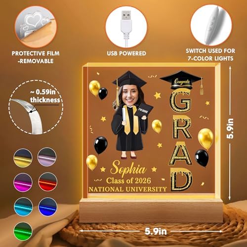 Hyturtle Personalized Graduation Night Light - Custom Night Light with Picture - Graduation Plaque Inspirational College Grad Gifts for Daughter from Mom - Senior 2026 Graduation Gifts Her Him - Image 4
