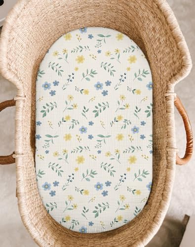 Muslin Bassinet Sheets 2 Pack, 33" x 17", (Spring Garden & Sage) - Image 2