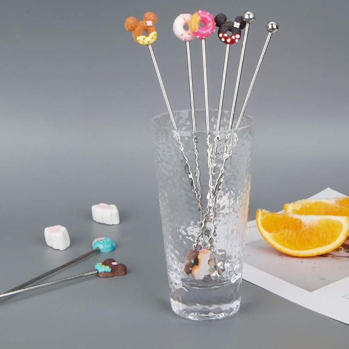 8PCS Stainless Steel Drink Stirrers-Reusable Swizzle Sticks for Cocktail, Coffee, Juice,Wine, Milk, Tea. Donut Shape. (Animal & Donut)