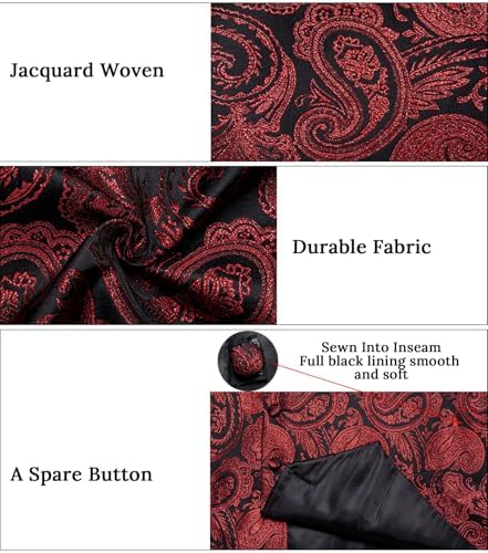 DiBanGu Mens Vest and Tie Set Formal Paisley Waistcoat and Necktie Pocket Square Cufflinks Silk Suit Vest for Tuxedo Wedding - Image 6