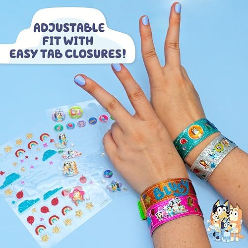 Bluey Sparkle Bracelet Making Kit, 4 Reversible Bracelets with Easy Closure, 100+ Traditional and Puffy Resin Stickers, DIY Bluey Jewelry, Arts and Crafts for Kids Age 8-12, Toddler Gifts - Image 6