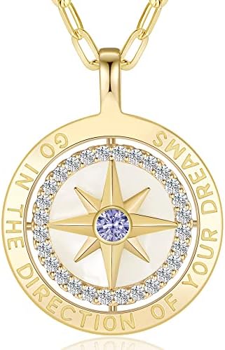 Compass Birthstone Pendant Necklace for Women, S925 Sterling Silver Jewelry by LOUISASECRET