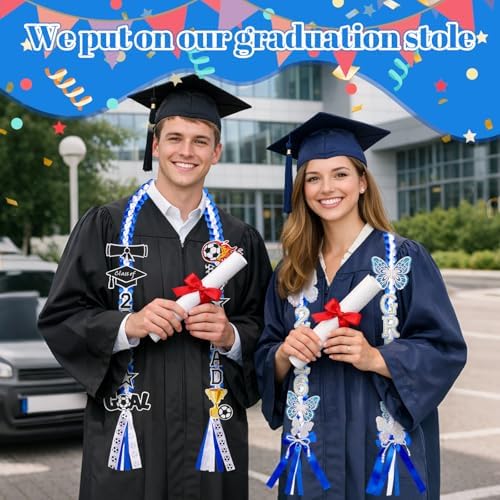 Class of 2026 Graduation Lei,Blue&White Graduation Ribbon Lei - Image 3