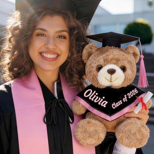 Personalized Graduation Teddy Bear 2026 for Her Him, Custom Graduation Gift for College High School Kindergarten, 10in Graduation Stuffed Animal with Cap Gown & Diploma - Image 2