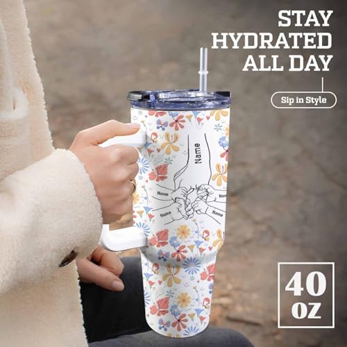 Personalized Mothers Day Birthday Gifts For Mom Grandma, Personalized 40 Oz Tumbler With Handle And Straw, Custom Mom Coffee Tumbler with Kids Names, Mom Gifts From Daughter Son, Grandma Gifts - Image 5