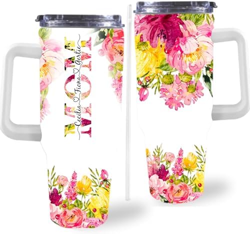 Personalized Mothers Day Birthday Gifts For Mom Grandma, Personalized 40 Oz Tumbler With Handle And Straw, Custom Mom Coffee Tumbler with Kids Names, Mom Gifts From Daughter Son, Grandma Gifts by Artsadd