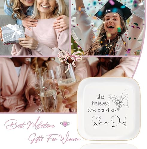 Congratulations Gifts for Women, College Graduation Gifts for Her New Job Gifts - She Believed She Could Jewelry Tray Ceramic Trinket Dish Inspirational Promotion Gift for Coworker - Image 7