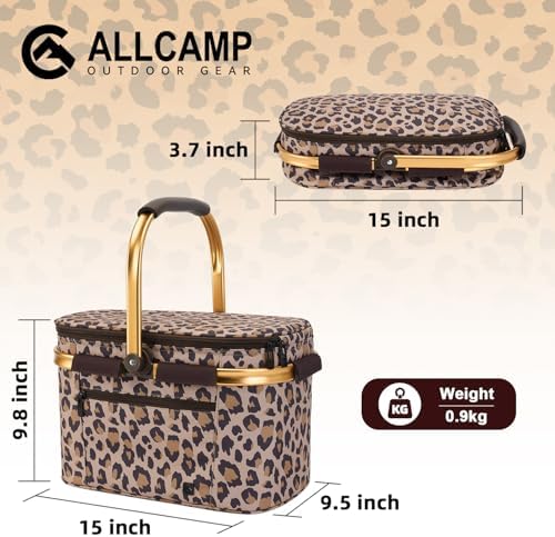 Picnic Basket, 22L Insulated Cooler Foldable, Thick, Leopard Print - Image 2