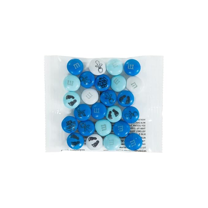M&M'S World Baby Boy Milk Chocolate Favors 20 Packs 0.75oz each with Blue and White M&M'S for Boy Baby Showers Gender Reveal Parties and Guest Giveaways